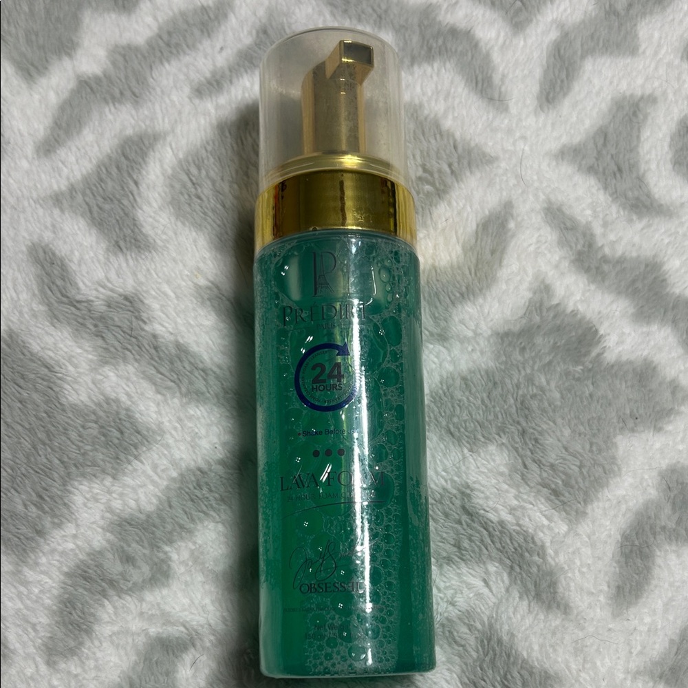 Prèdirè Lava Foam Cleanser green with gold accents